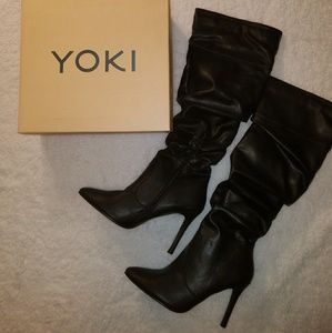 NIB Yoki knee length black heeled boots.